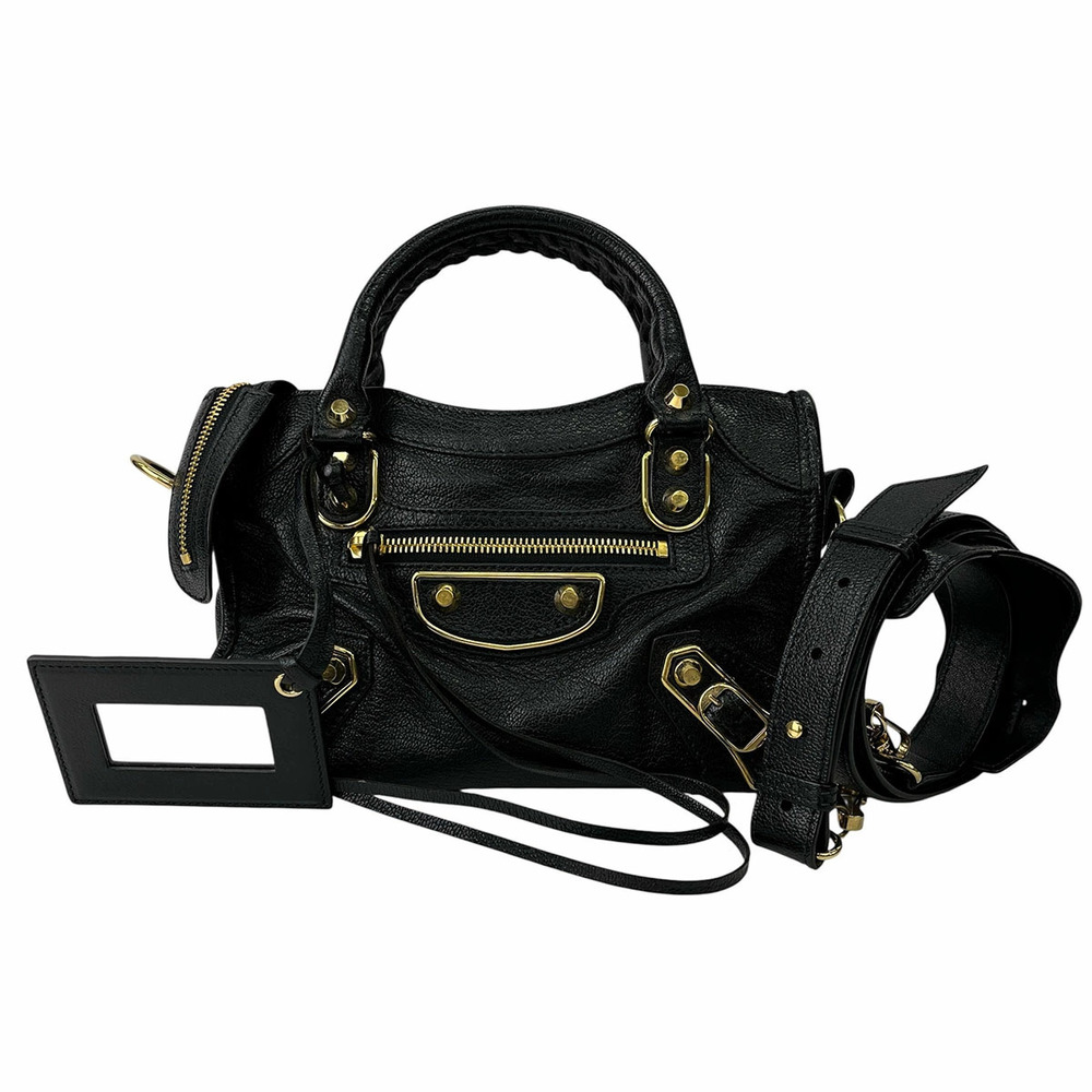BALENCIAGA Metal City Shoulder Bag Leather Black - Picture 1 of 6